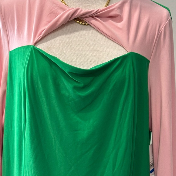 Kasper Green and Pink Asymmetrical Sheath Dress Cocktail - Picture 7 of 15